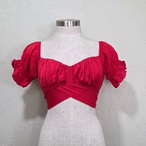 Red Sweetheart Neckline Crop Top With Self Tie